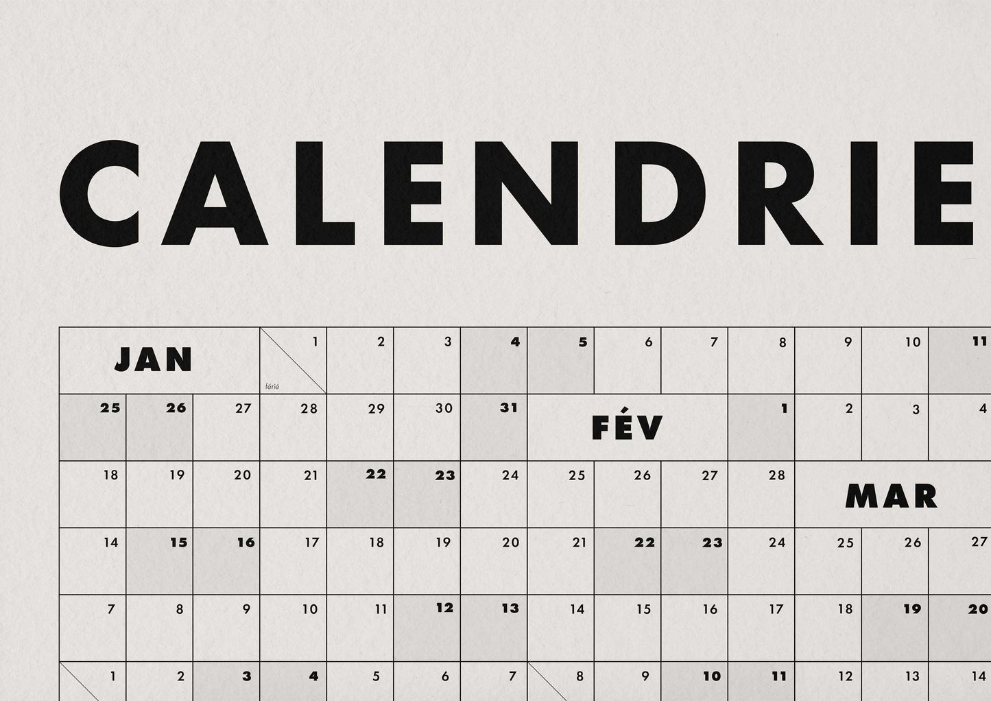 Calendrier mural 2025 50x70cm - Fichier téléchargeable (PDF & Ai)